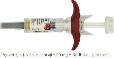 Injexate, inj. væske i sprøjte 20 mg = Rødbrun