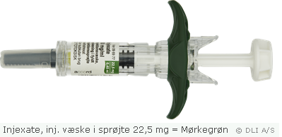 Injexate, inj. væske i sprøjte 22,5 mg = Mørkegrøn